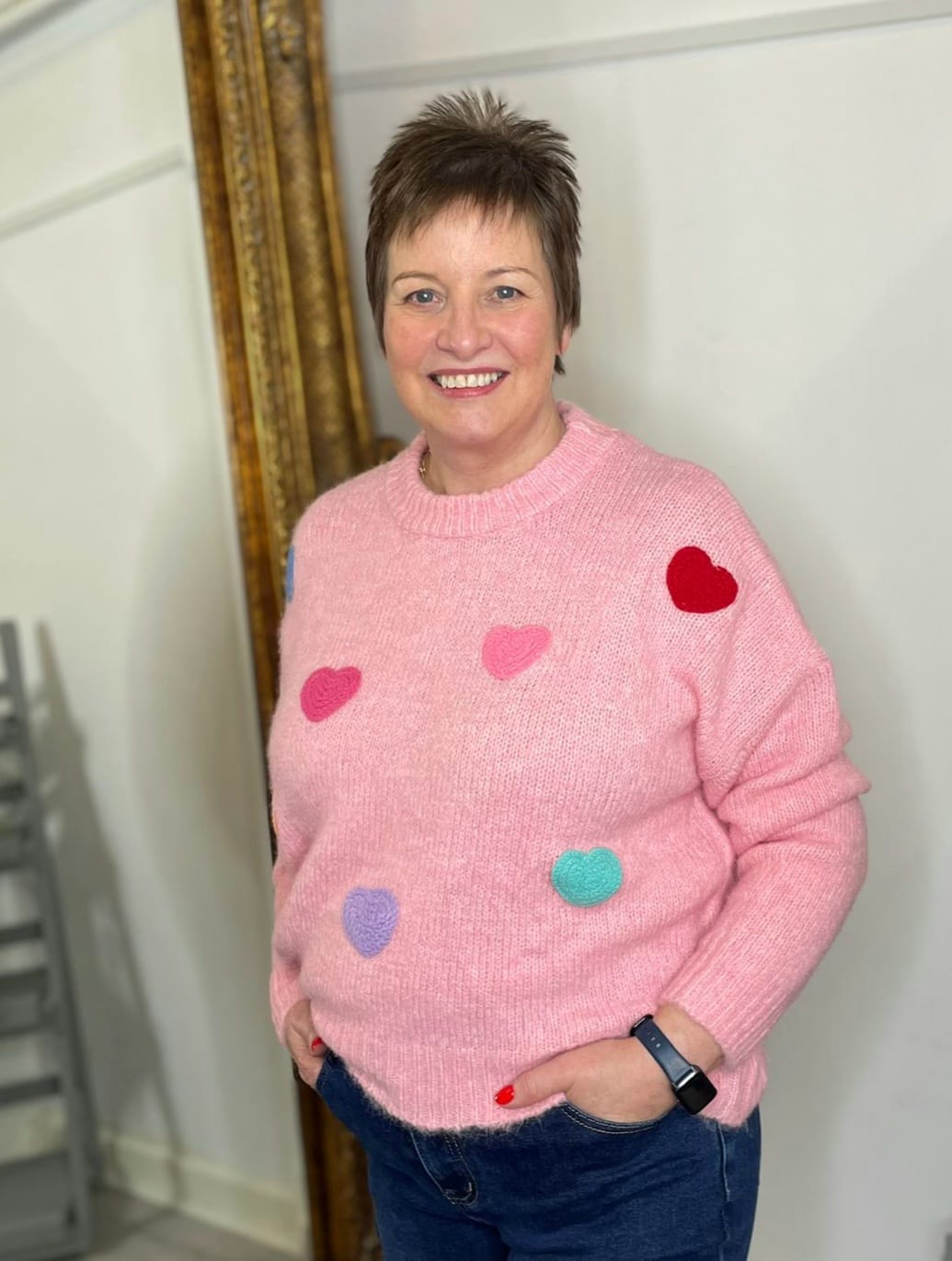 multi coloured heart jumper