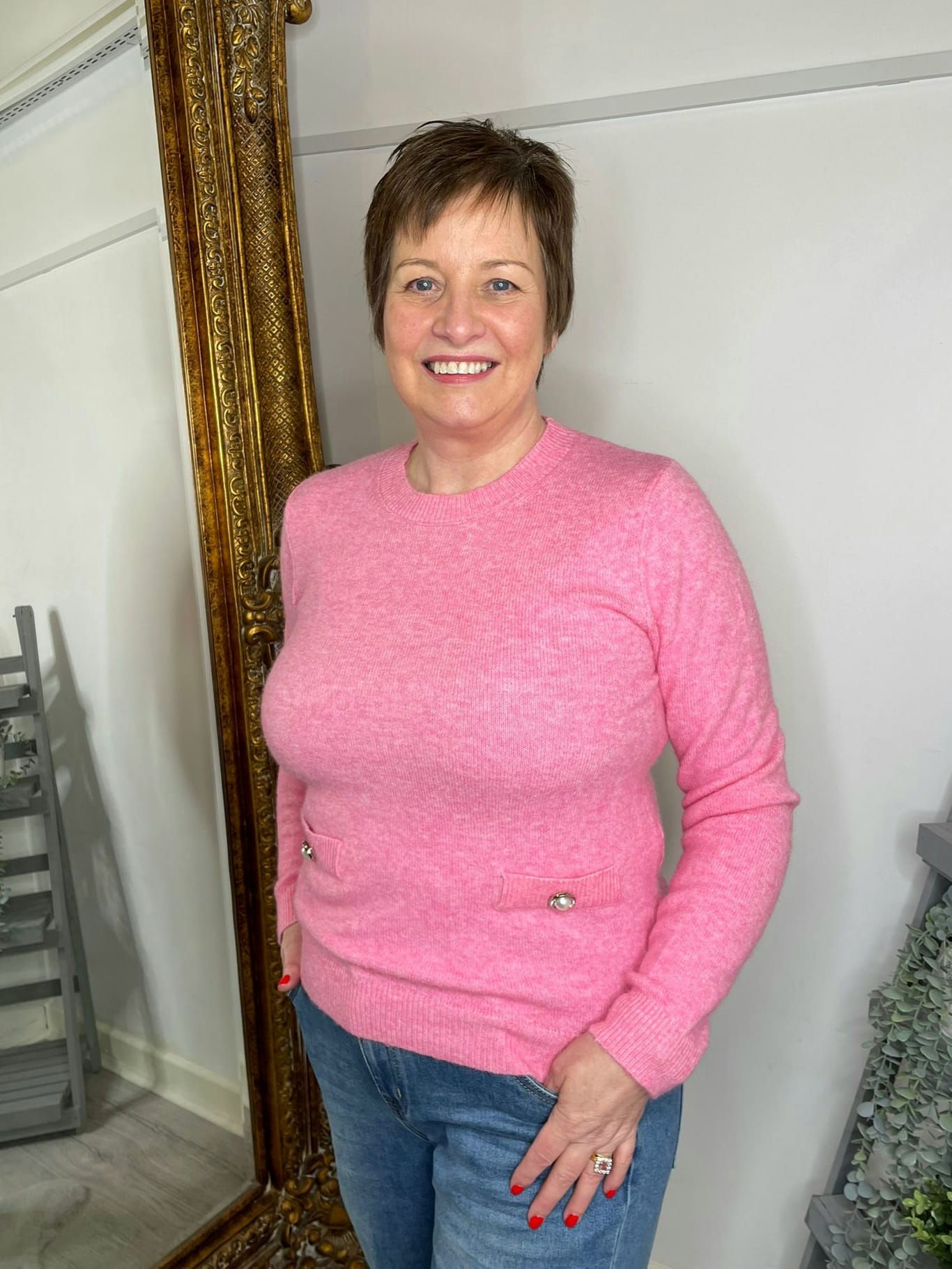 pink pearl button jumper